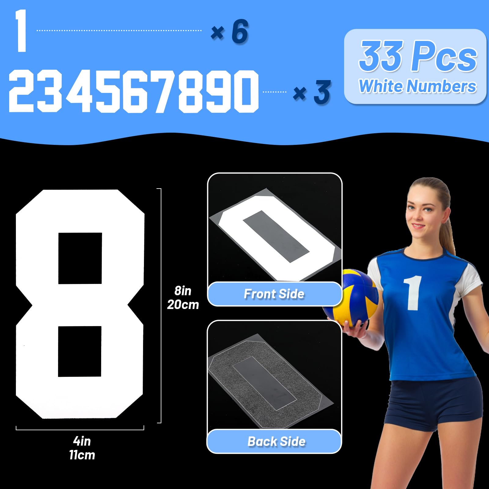 33 Pcs Iron on Numbers for Clothing - 8 Inch Heat Transfer Numbers 0 to 9 for Jersey, Sports Uniform, Basketball, Baseball, Football T-Shirt - Large White Numbers