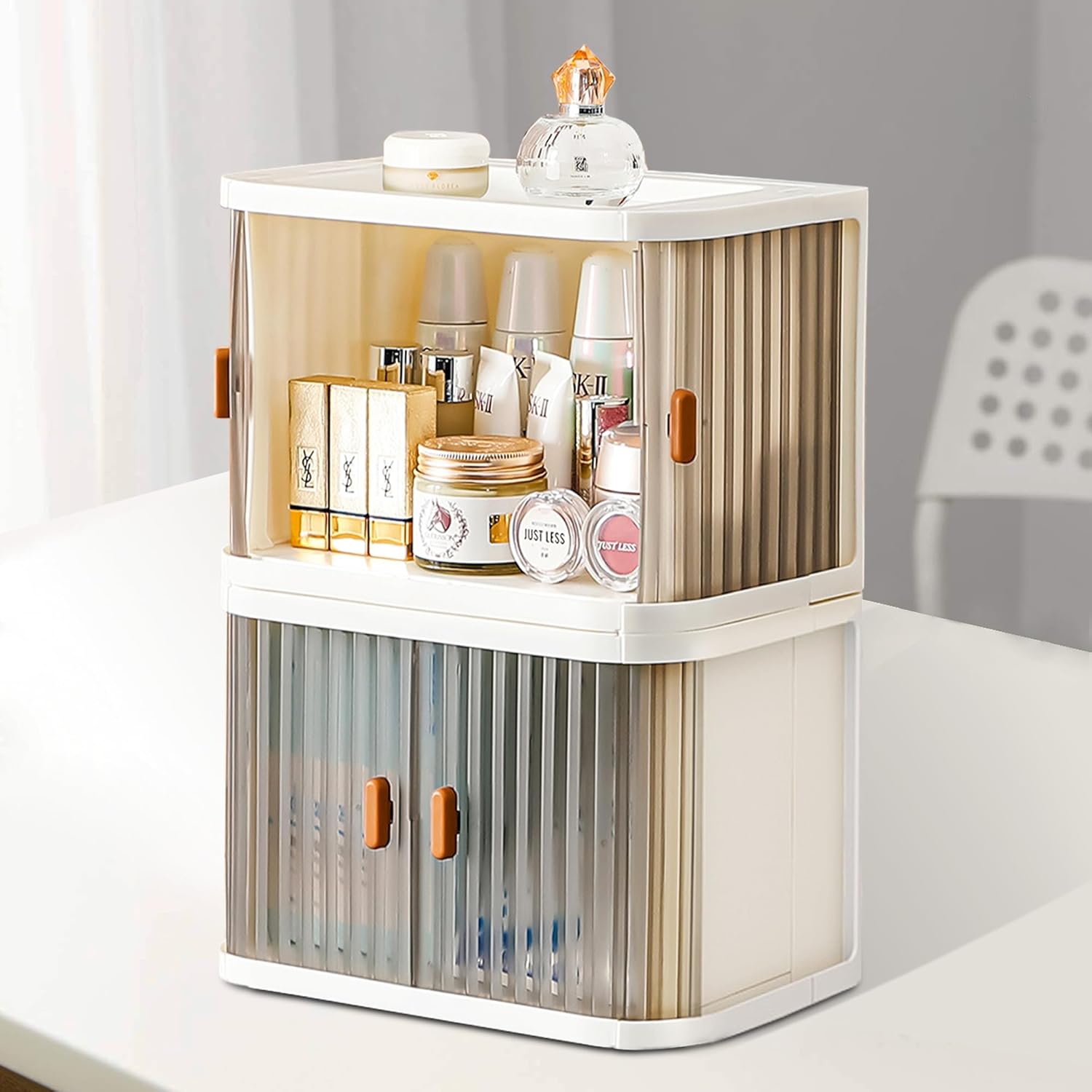 NALACAL Closet Organizers and Storage,Stackable Storage Bins with Double Doors,Plastic Storage Boxes,Collapsible Storage Bins,Home Kitchen Desktop Bathroom Cosmetic Organizer(2 Pack)