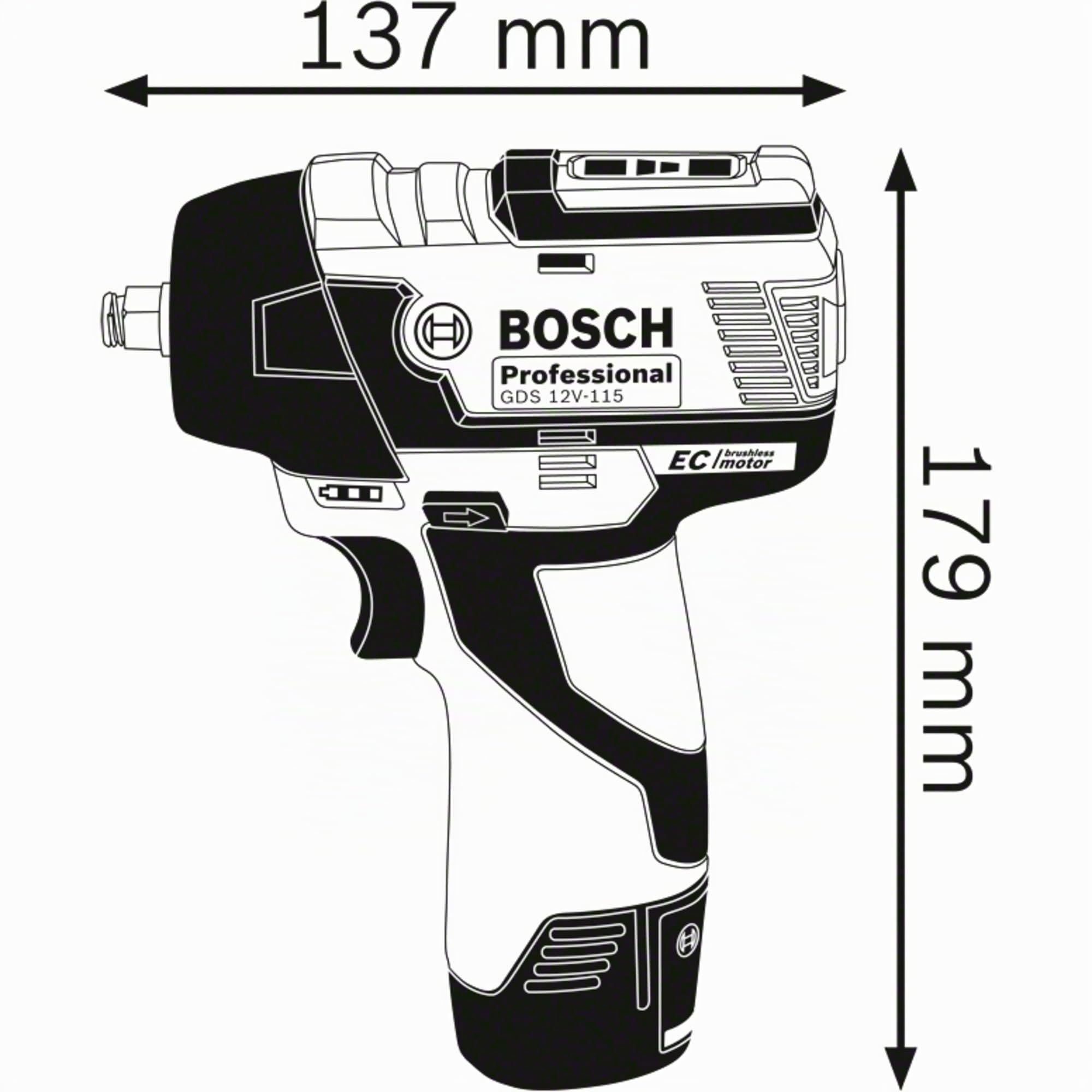 Bosch Professional 12V System Avvitatore a massa battente a batteria GDS 12V-115 (coppia max. 115 Nm, n. di colpi 0-3.100 bpm, incl. inserto L-BOXX, batteria/caricabatteria non incl.)