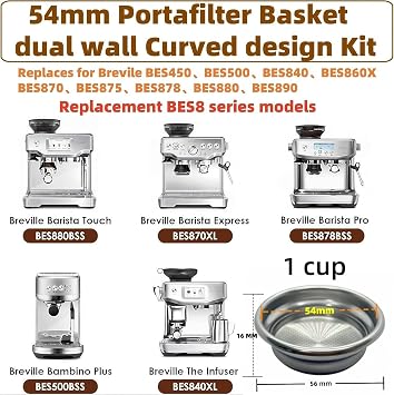1 cup 54mm Dual Wall One-Cup Filter Basket,compatible with Breville BES870/875/880/878/890/500/ Express Espresso Machine BES870XL Filter Basket