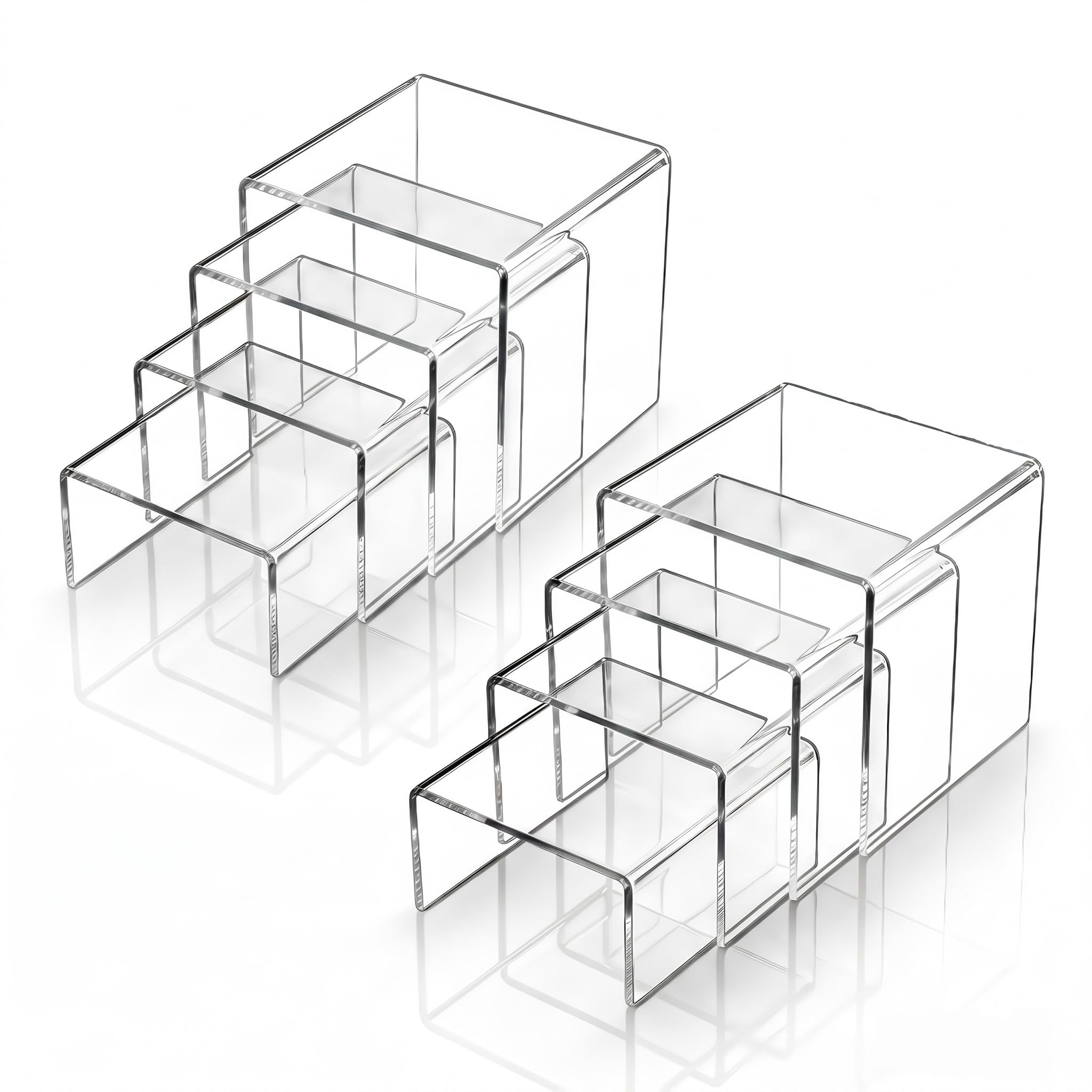 Deefongo Acrylic Display Risers, 8 Pcs 4-Tier Clear Square Stand