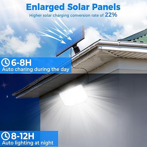 Miniatura 2 de Peasur Paquete de 2 luces solares de movimiento para exteriores, 318 luces LED de seguridad solar con 3 modos, luces de inundación impermeables IP65