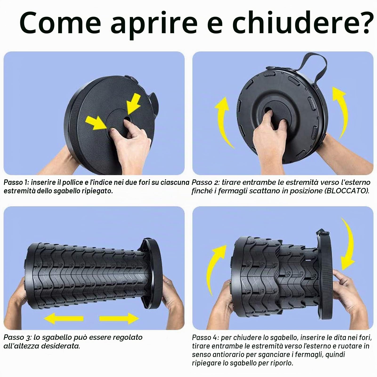 Sgabello pieghevole migliorato per adulti, sedile pieghevole telescopico portatile, sedia retrattile per campeggio, giardino, escursionismo, viaggi, sgabello telescopico regolabile, carico