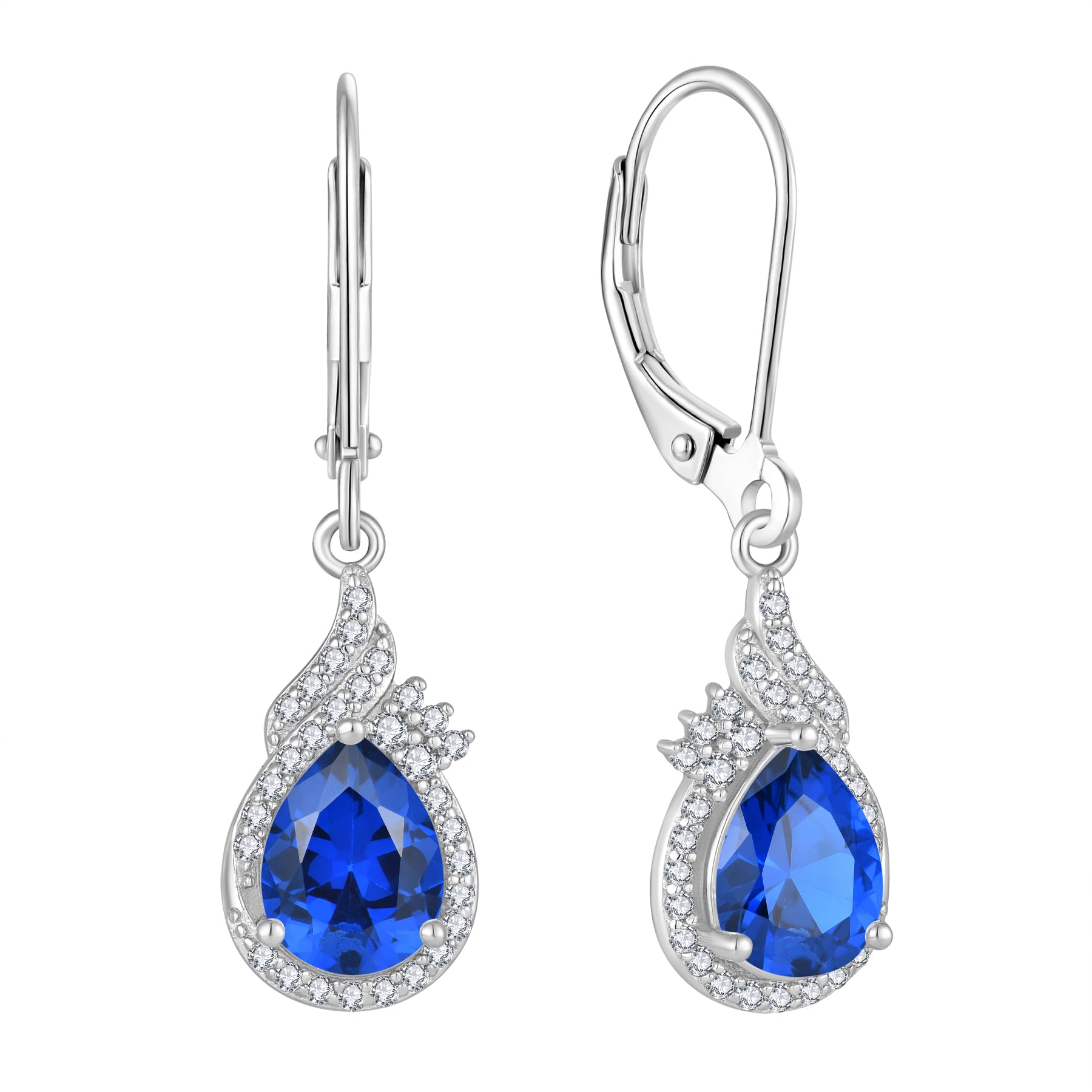 – Women 925 Sterling Silver 6 * 8mm Birthstone Teardrop Dangle Drop Earrings Cubic Zirconia Jewellery for Women