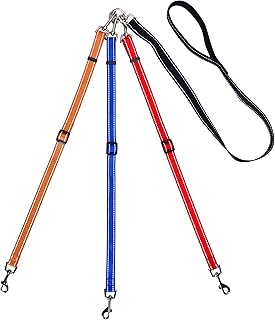 3 Way Dog Leash Reflective Adjustable Coupler No Tangle Detachable 3 in 1 Multiple Dog Leash with Soft Padded Handle for 1 2 3 Dog Pet Cat Puppy Walking Training (3 Way Multi-Color)
