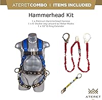 Vista 7 de Palmer Safety Kit de protección contra caídas, arnés de seguridad de 5 puntos, cordón de doble pierna de 6 pies, extensor de anillo en D de 18 Azul