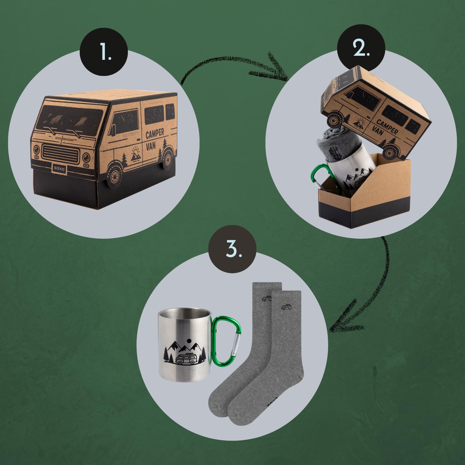 soxo Camper Thermobecher Set Mit Herren Socken Lustige Geschenke Für Männer Camping Baumwolle Socks Hobby 40-45