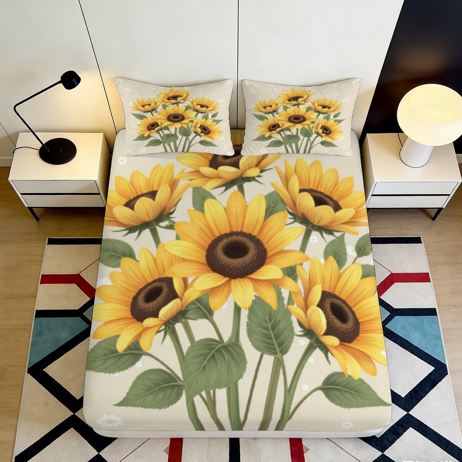 Jqzkxnhpbr Style-3 3D Printed Sunflower Fitted Sheet Microfiber Soft Yellow Floral Bed Cover For Bedroom Guest Room Dorm Mattress Protection Decor 90X200x25cm