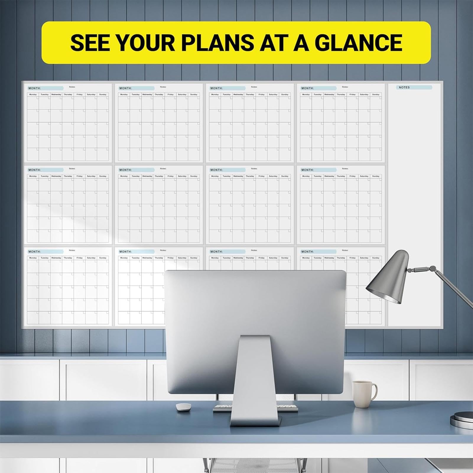 Grand Calendrier Mural Effaçable À Sec, 150X85cm Calendrier Mural Annuel Effaçable À Sec, Calendrier Vierge Non Daté Sur 12 Mois, Calendrier Annuel De Tableau Blanc Vierge Réuti Pour Le Burea
