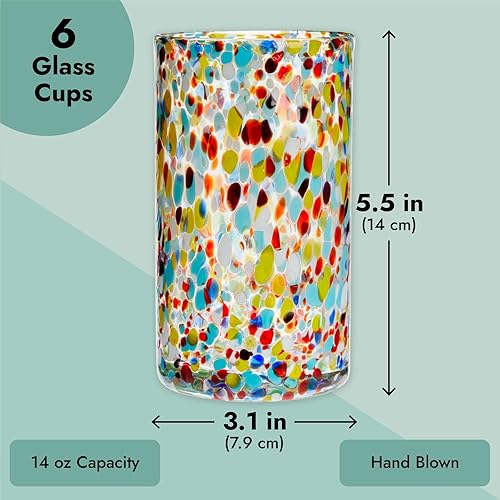 Miniatura 3 de Okuna Outpost Cristalería mexicana soplada a mano – Vasos soplados a mano de confeti para cócteles y bebidas – Vasos de roca reutilizables y vasos