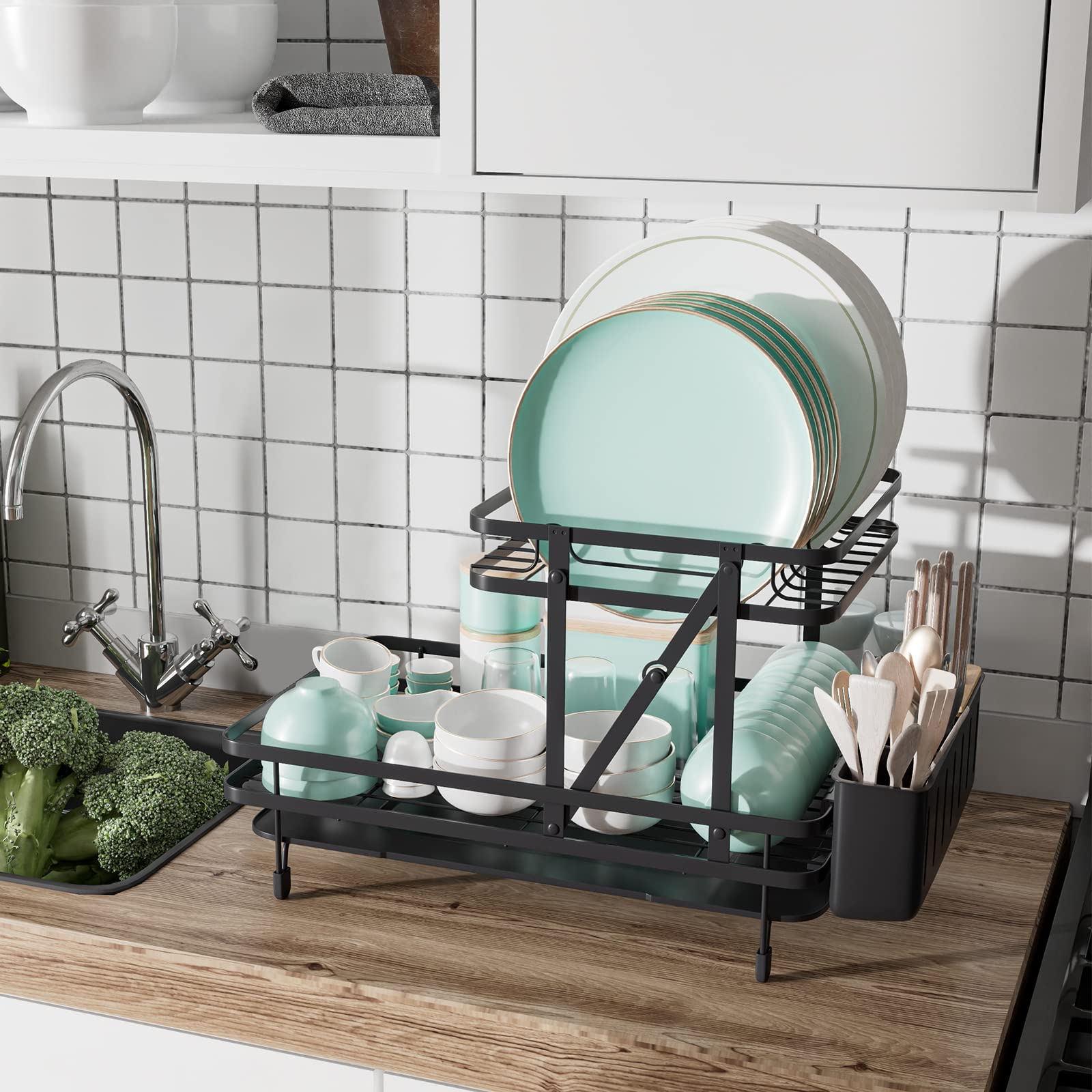 COSTWAY Égouttoir à Vaisselle Pliable 2 Niveaux Antirouille