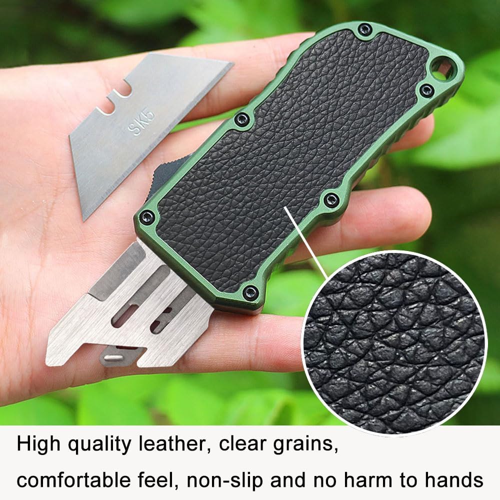 Caresolove Utility Knife Quick Exit Button, EDC Double Action Automatic Knife Push Button, Boxcutter Retractable With Clip, Auto Out The Front Box Cutter With 5PCS Replacement Blades