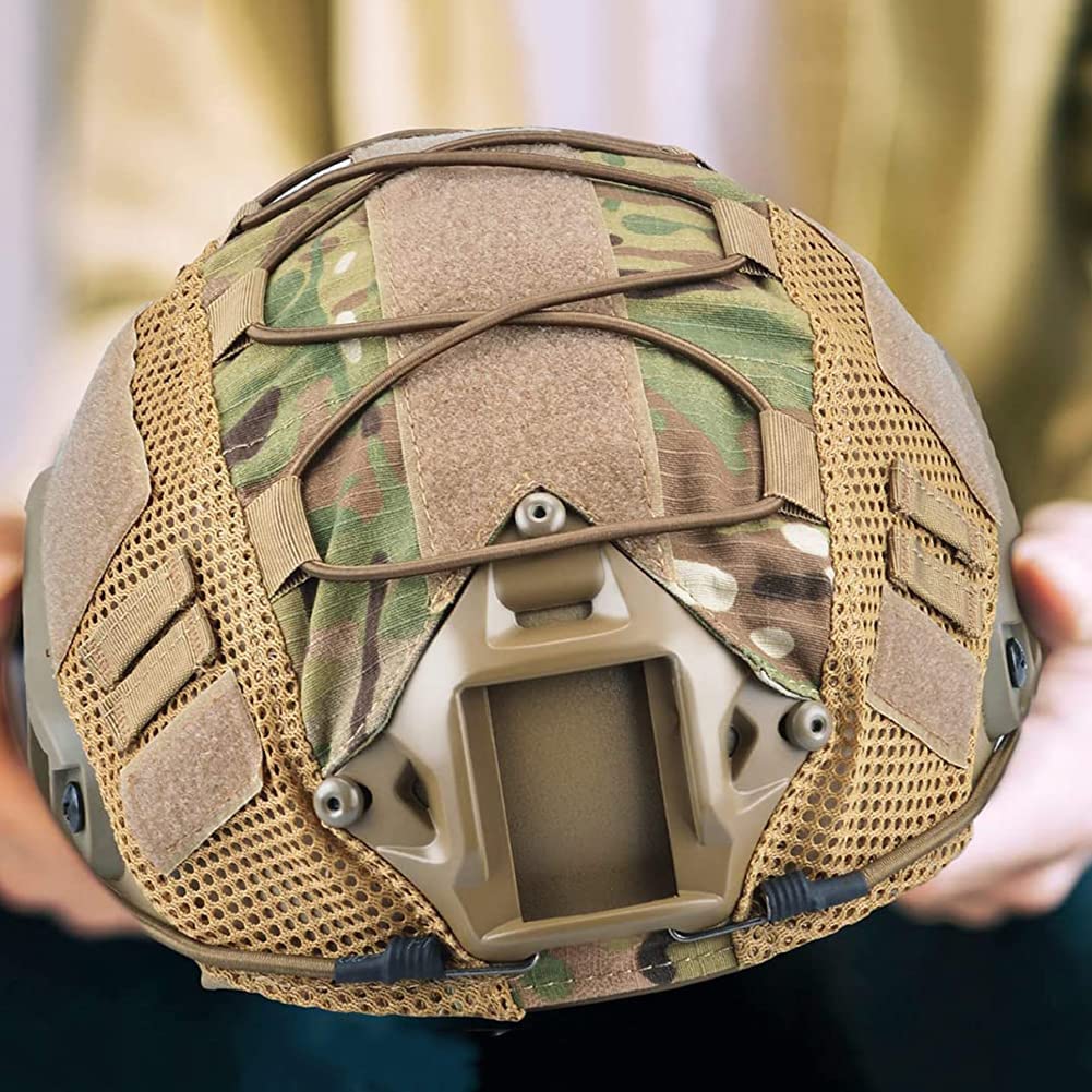 Taktischer Helm Set mit Multicam Airsoft Helm Abdeckung & Militär Headset Adjustable Taktik Fast Protection Helm für Draussen Paintball CS Jagd BBS Spiel
