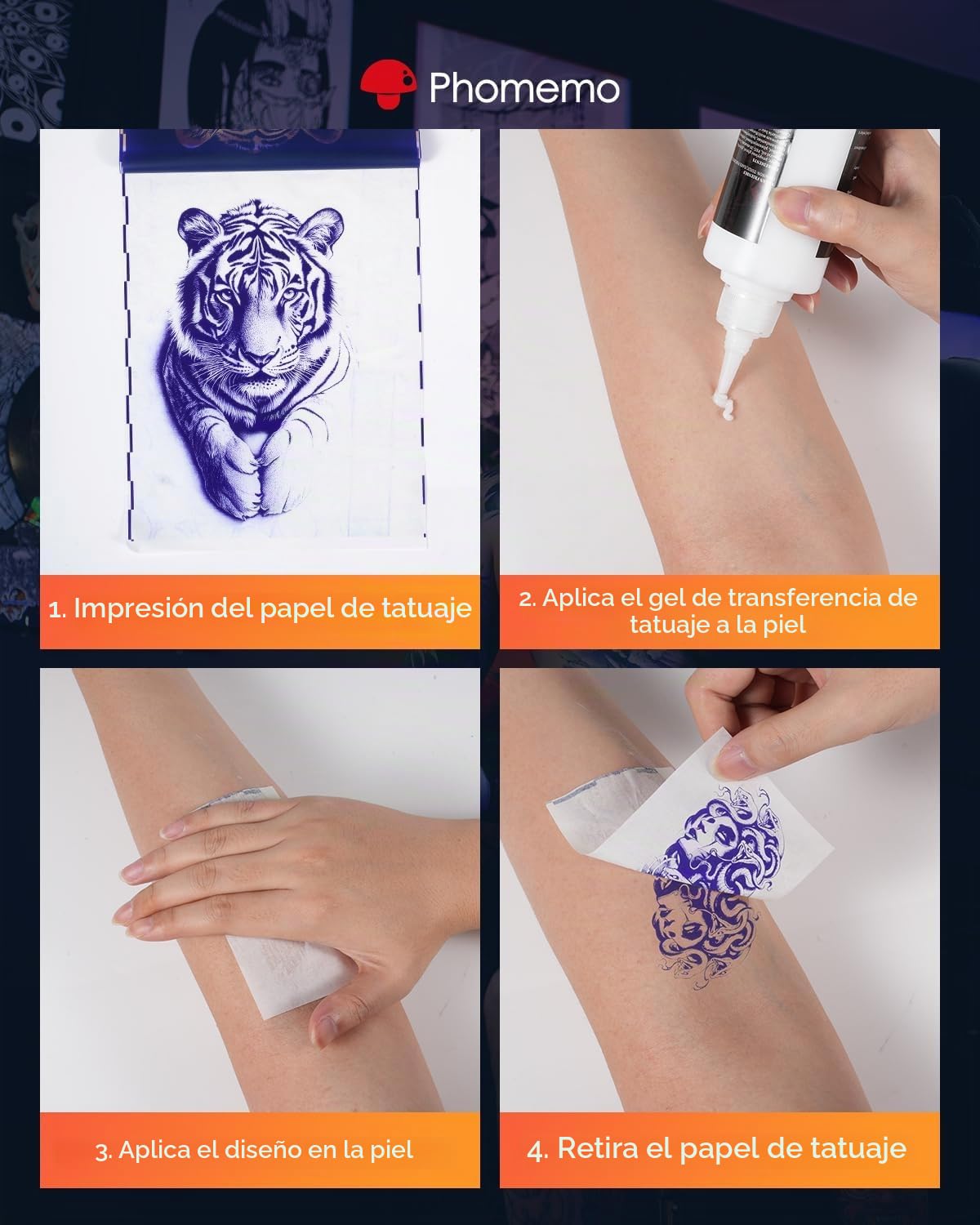 Phomemo Premium Tattoo Transfer Papier, M08F Plus Transferpapier Tattoo Transfer Papier für Tattooing, Kompatibel mit M08F Plus L85 Tattoos Drucker, 100 Blätter