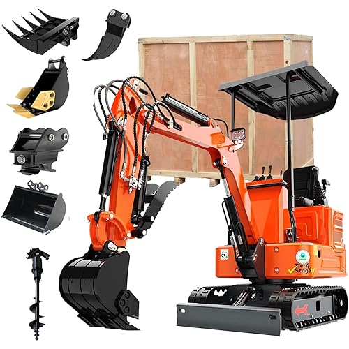 2650lb Mini Excavator, 90% Pre-Assembled with 13.5HP Gas Engine, Securely Shipped in Wooden Crate Packaging, Hydraulic Thumb, Quick Connect Attachments for Garden, Farm & Small Construction