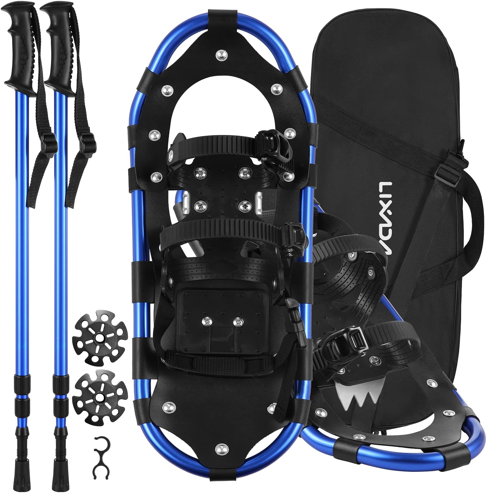 LixadaAluminium Snow Shoes with Adjustable Hiking Poles and Carry Bag Mountain Equipment Snow Shoe Set for Men and Women 19/23/27/30 Inches