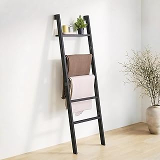 Blanket Ladder with Top Shelf, 5-Tier Wood 64” Decorative Ladder for Liv...