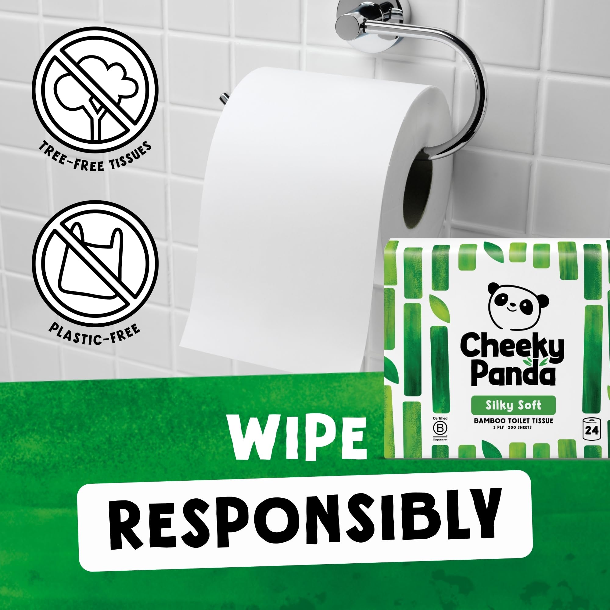 The Cheeky Panda Bamboo Toilet Rolls Bulk Buy – 24 Rolls of 3 Ply Toilet Paper | Plastic Free Packaging and Sustainable Tissue Paper | White - 5