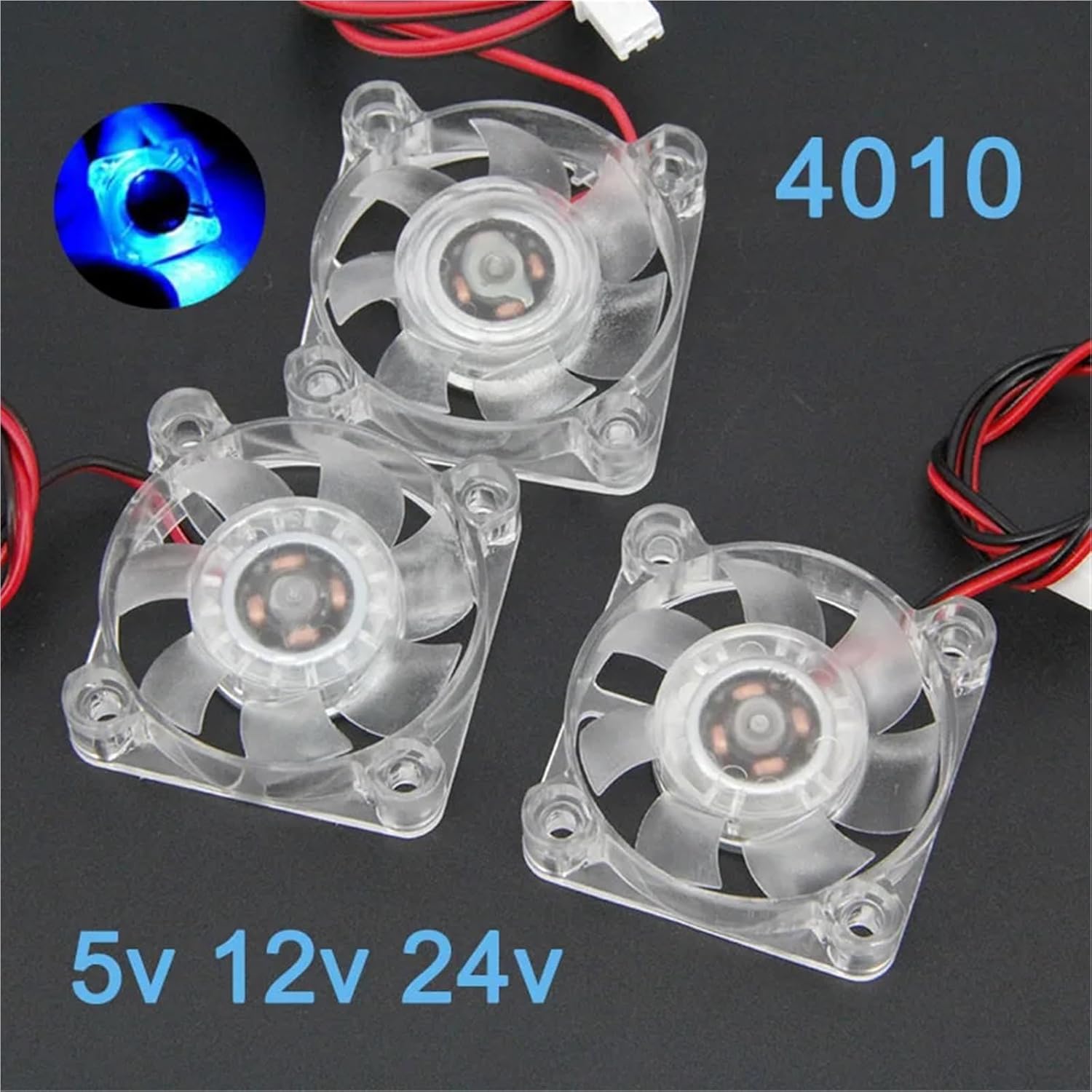 4010 40x40x10mm Hydraulic Bearing 2pin 5v 12v 24v Cooling Fan Transparent LED Iight Emitting(4010 12V 3pcs)