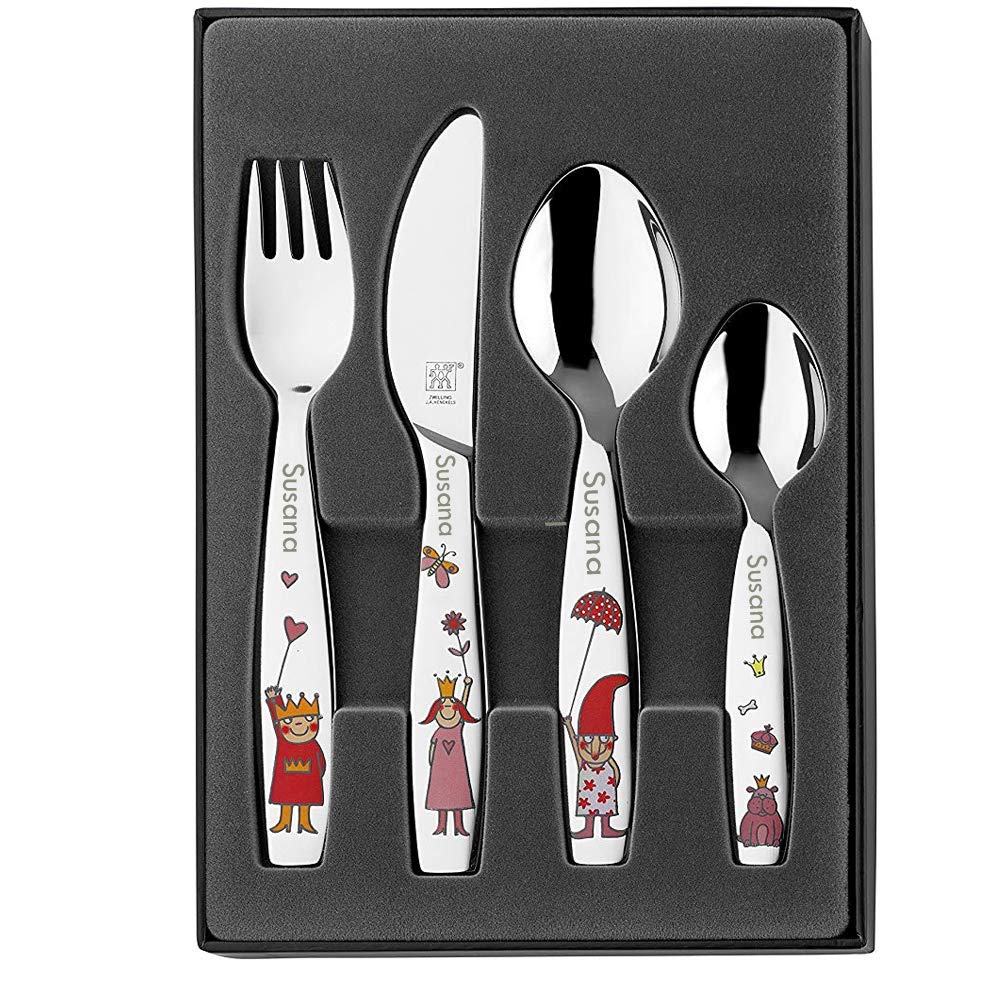 Curia Grabador - Juego de Cubiertos Infantiles Personalizados de Acero Inoxidable 18/10 - Nombre Grabado - Regalo Ideal para Nacimientos y Cumpleaños, Metal modelo PRINCESAS