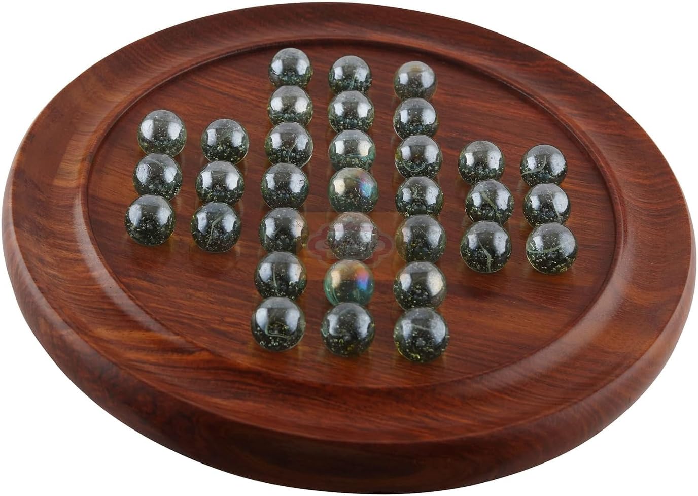 Arts Games Solitaire Board in Wood with Glass Marbles - Best Gift for Kids, Teens & Adults