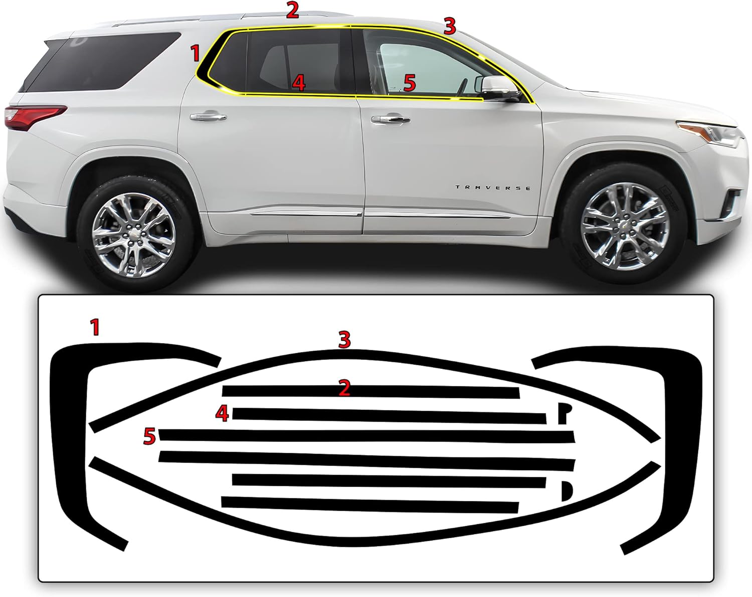 BOGAR TECH DESIGNS for Chevrolet Traverse 2018-2023 Side Window Chrome Delete – Precut Vinyl Trim Overlay, Gloss Black Blackout Appearance