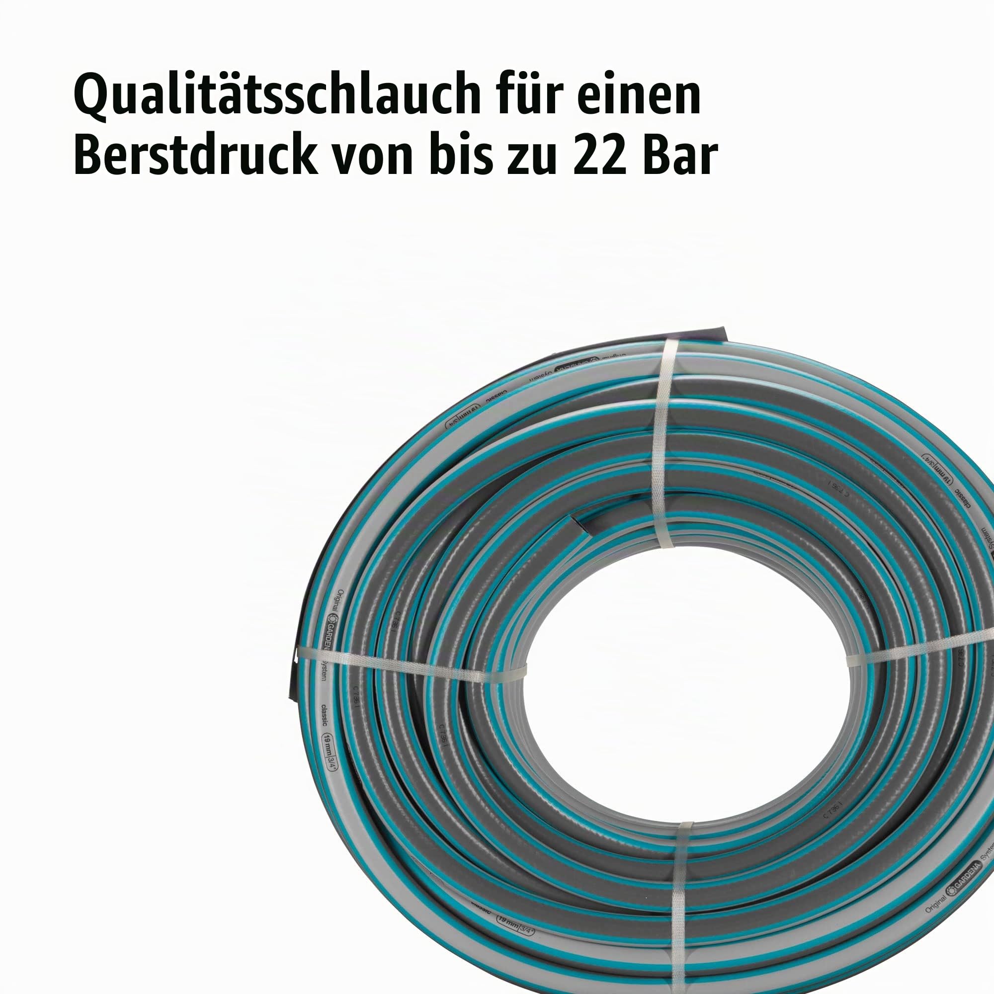 Gardena Classic Schlauch 19 mm (3/4 Zoll), 50 m: Universeller Gartenschlauch aus robustem Kreuzgewebe, 22 bar Berstdruck, UV-beständig, ohne Systemteile, 12 Jahre Garantie (18025-22)