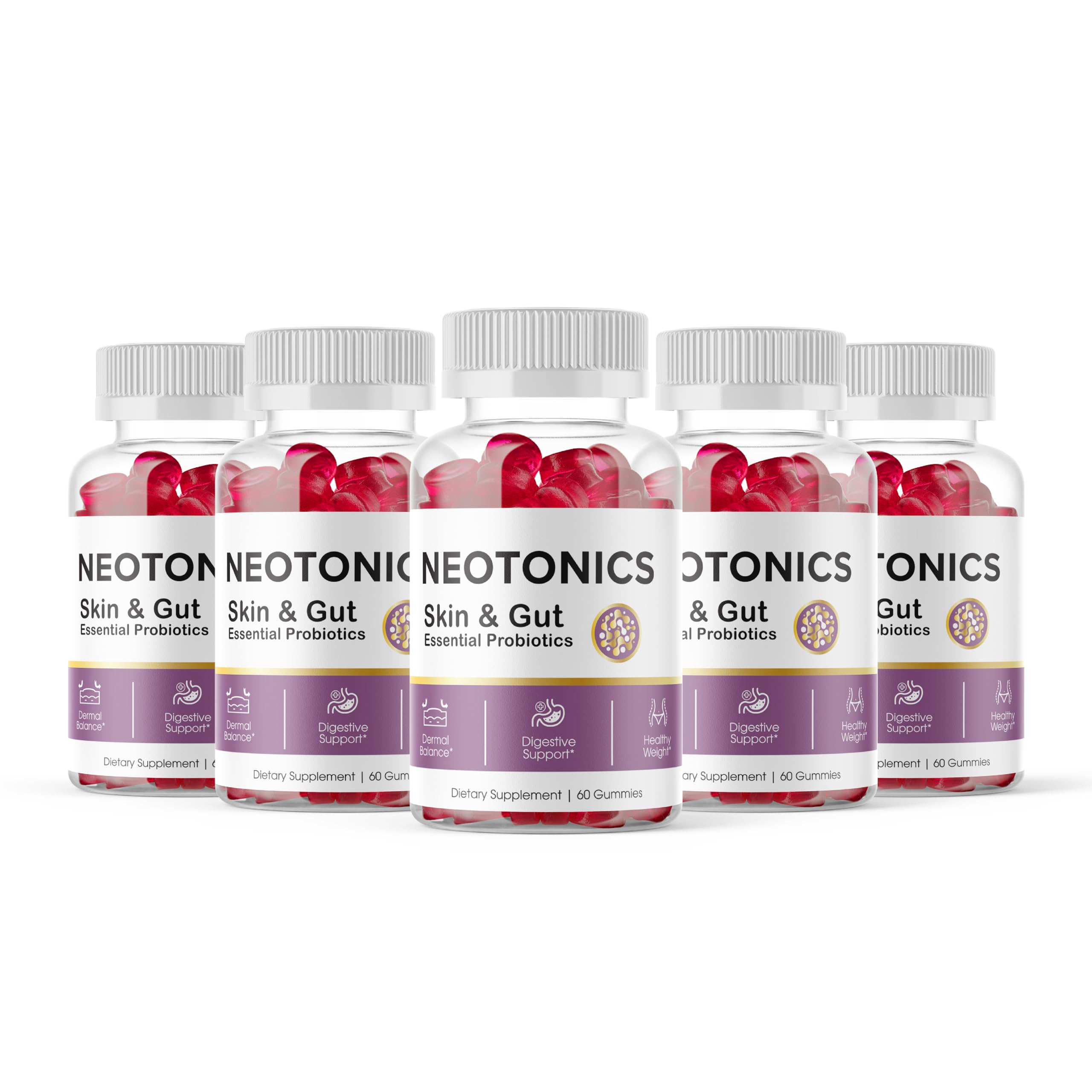 (5 Pack) Neotonics Gummies Skin and Gut Essential, Neo Tonics Skin & Gut, Advanced Formula Skin Gut, Neotonics Review, Neo Tonics Skin&Gut Health Gummy Gromitas, Neotronics (300 Gummies)