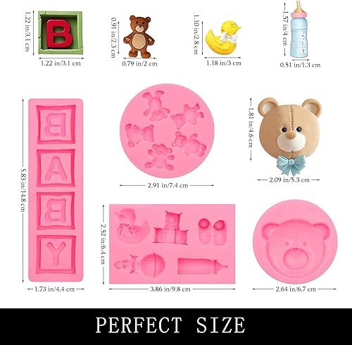 Miniatura 2 de Molde de silicona para fondant, 4 piezas de oso de peluche con letras de bebé para baby shower, decoración de cupcakes