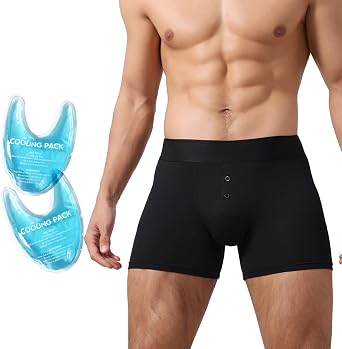 Vasectomy Underwear - With 2-Custom Fit Ice Packs and Snug Boxer Briefs For Testicular Support and Pain Relief -XL size Black