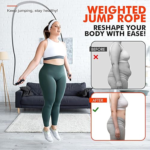 Miniatura 3 de Cuerda de saltar, cuerda de saltar pesada para hombres y mujeres, cuerdas de saltar pesadas ajustables de 1 libra, adecuada para boxeo, cardio,