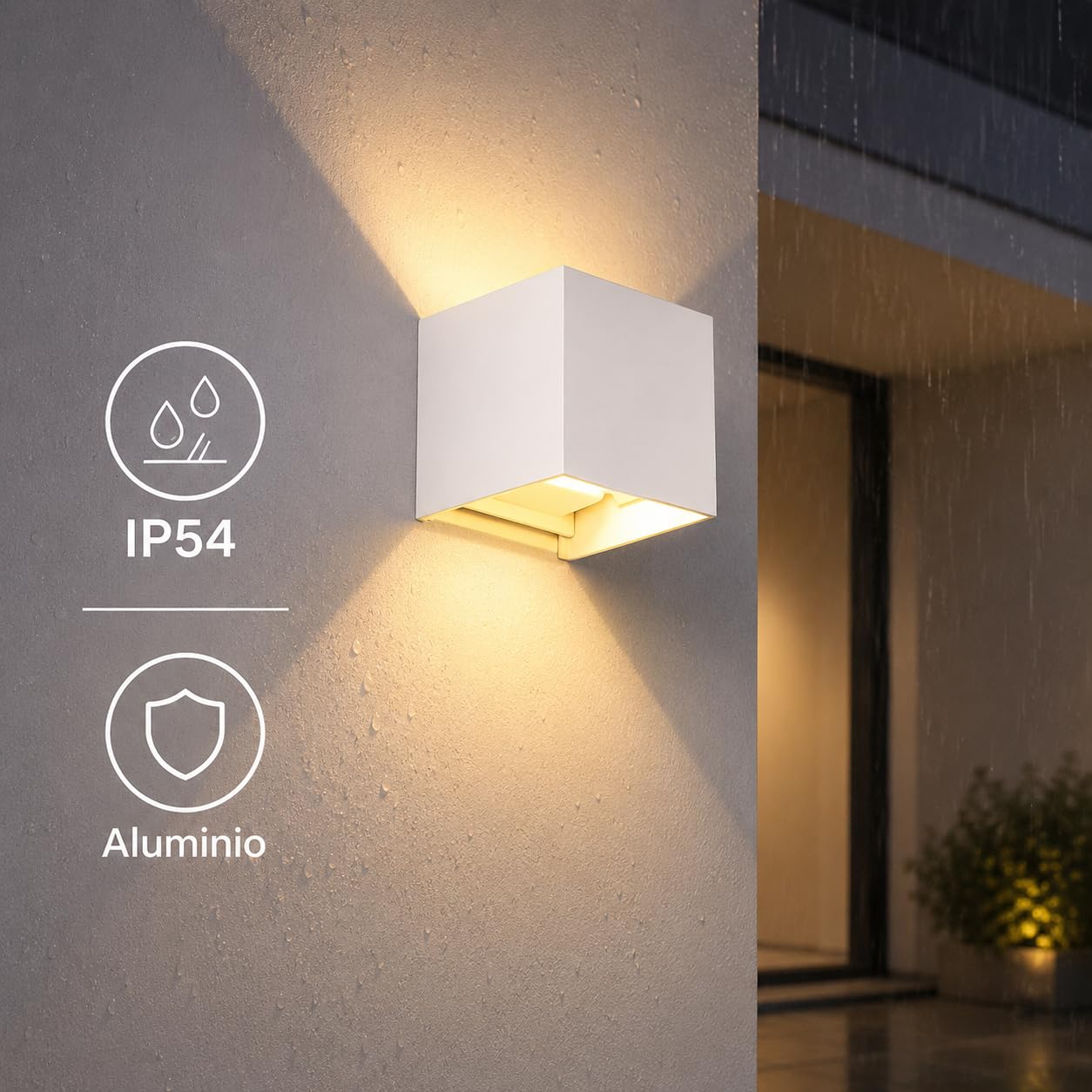 LEDME - Kinkiet ścienny Biały zewnętrzny/wewnętrzny LED 6W, 3000k Ciepłe białe, regulowane światło wiązki, IP54 Wodoodporny, idealne oświetlenie na zewnątrz, ogród, taras, patio