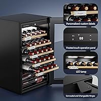 Vista 6 de Nevera para Vino, Enfriador Independiente para 33 Botellas de Vino, Compresor Inteligente, Sin Escarcha, Puerta de Vidrio, Control de Temperatura