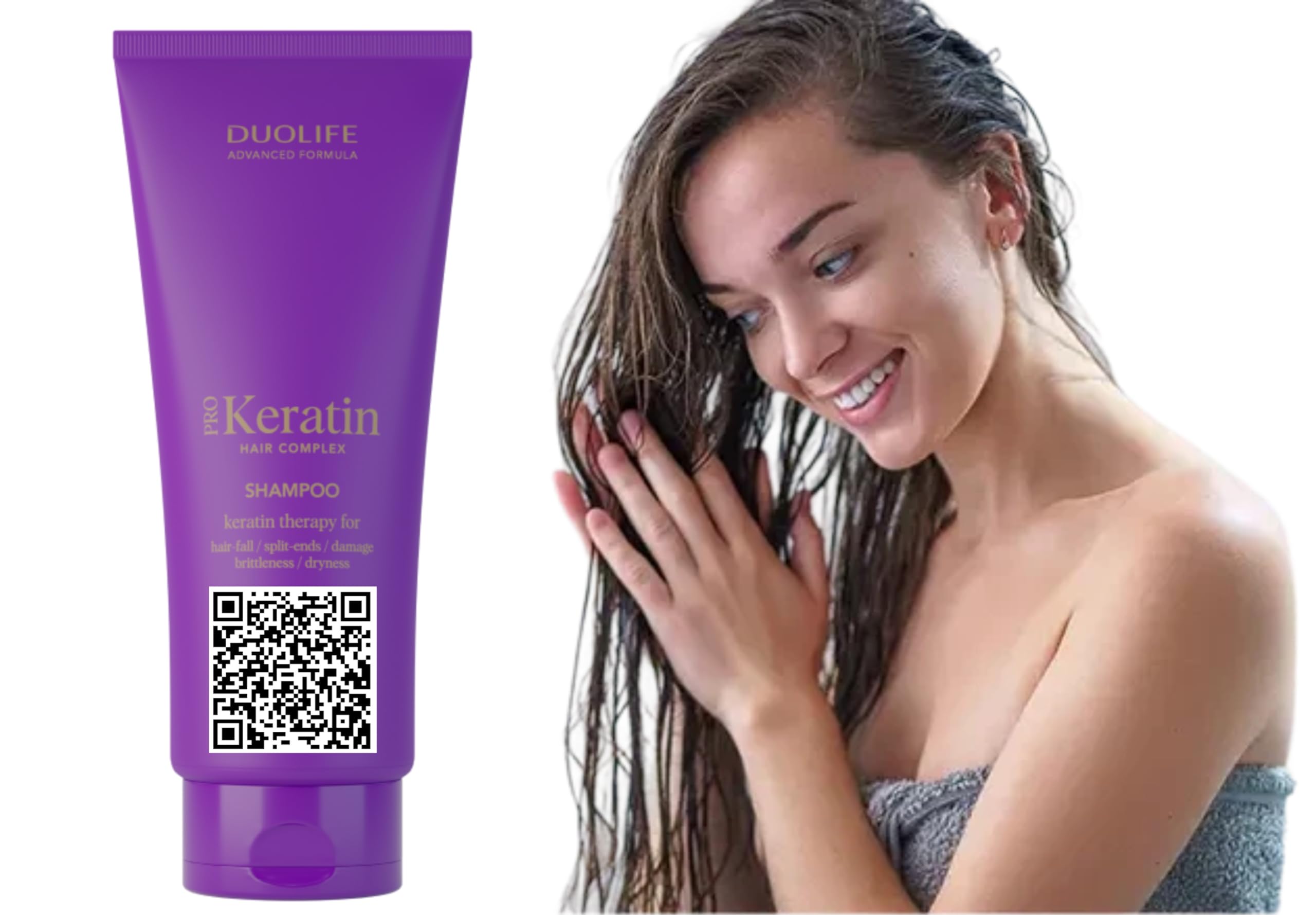 Duolife Keratin Hair Complex Shampoo 200ml,Szampon intensywnie pielęgnuje włosy, nawet słabe włosy i tendencję do wypadania, nawilża, poprawia elastyczność i zwiększa wytrzymałość