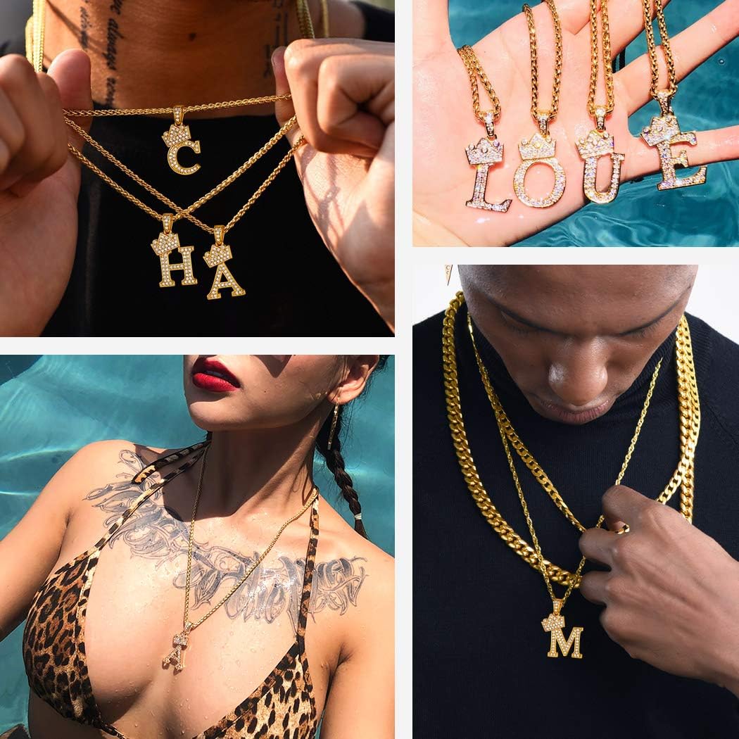 Suplight Crown Initial Letter Necklace, 18K Gold Plated Cubic Zirconia CZ Pave Monogram Pendant with 22" Chain (2" Adjustable), Bling Alphabet Jewelry Name A-Z - Image 2