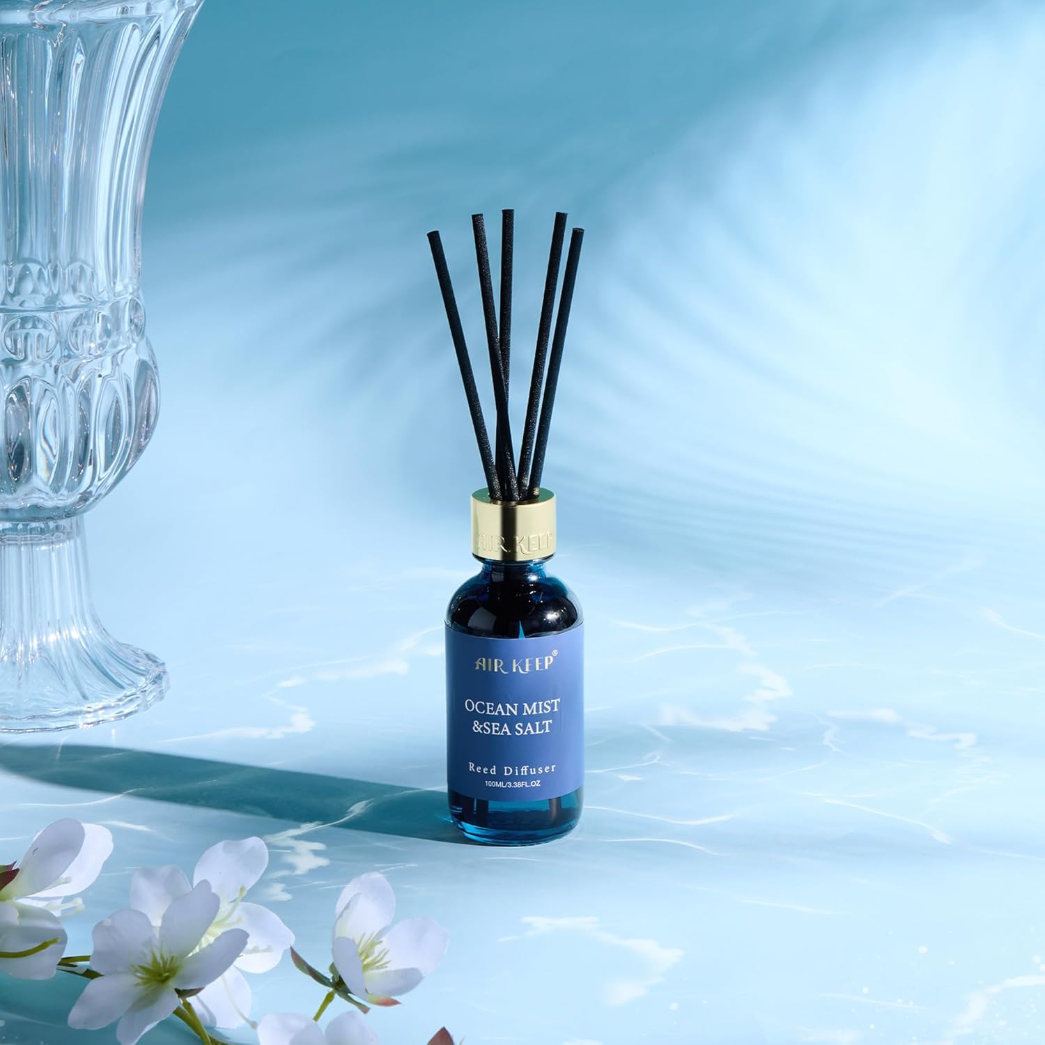 Airkeep Reed Diffuser Set, 3.38 fl oz (100 ml) - Ocean Mist&Sea Salt Oil Diffusers with 8 Reed Sticks, Home Fragrance Reed Diffuser for Bathroom Shelf Decor - Image 3