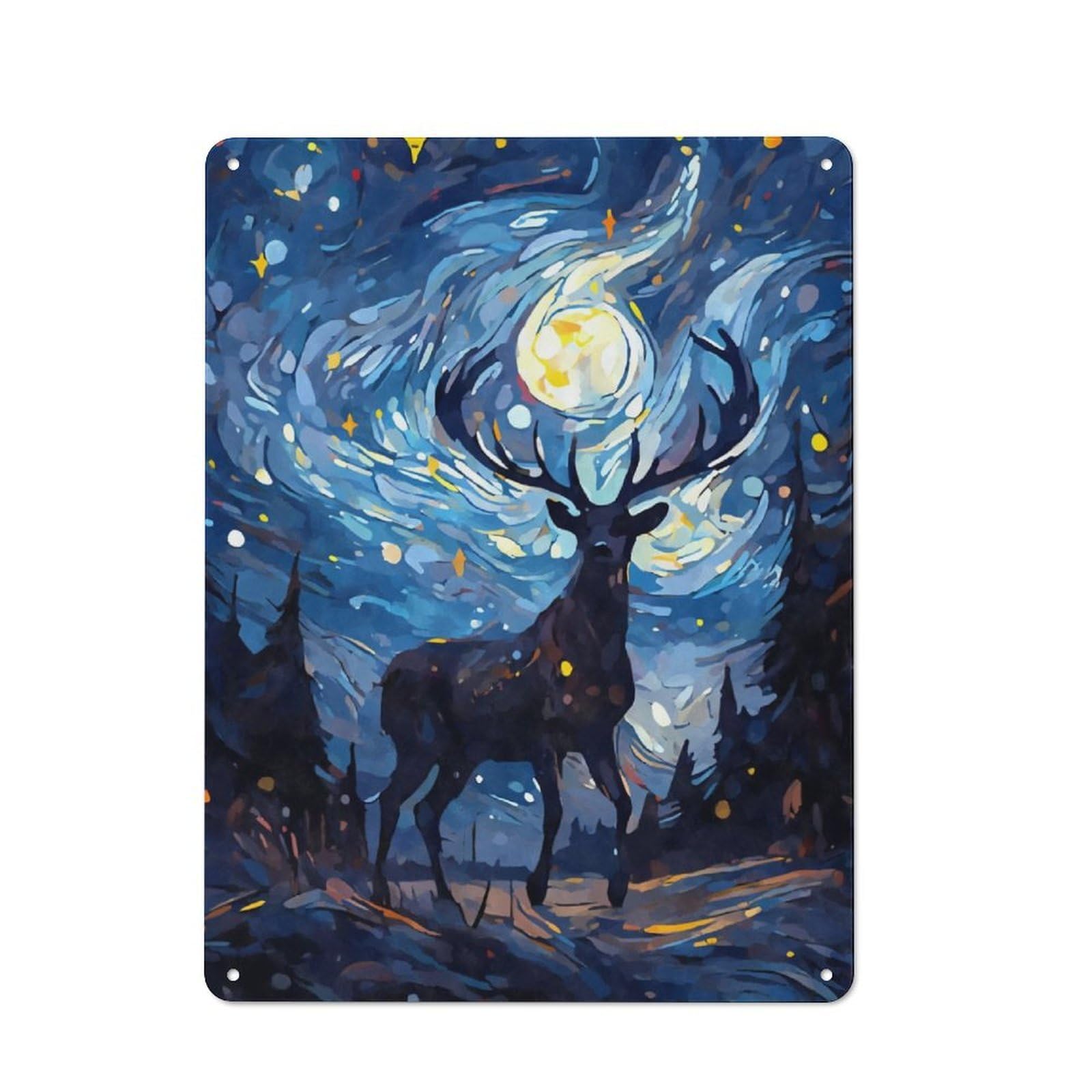 Junmoney Buck Deer Starry Night Retro Metal Sign 40X30cm For Garden Room Or Summerhouse, For Garden Room Decor Fans