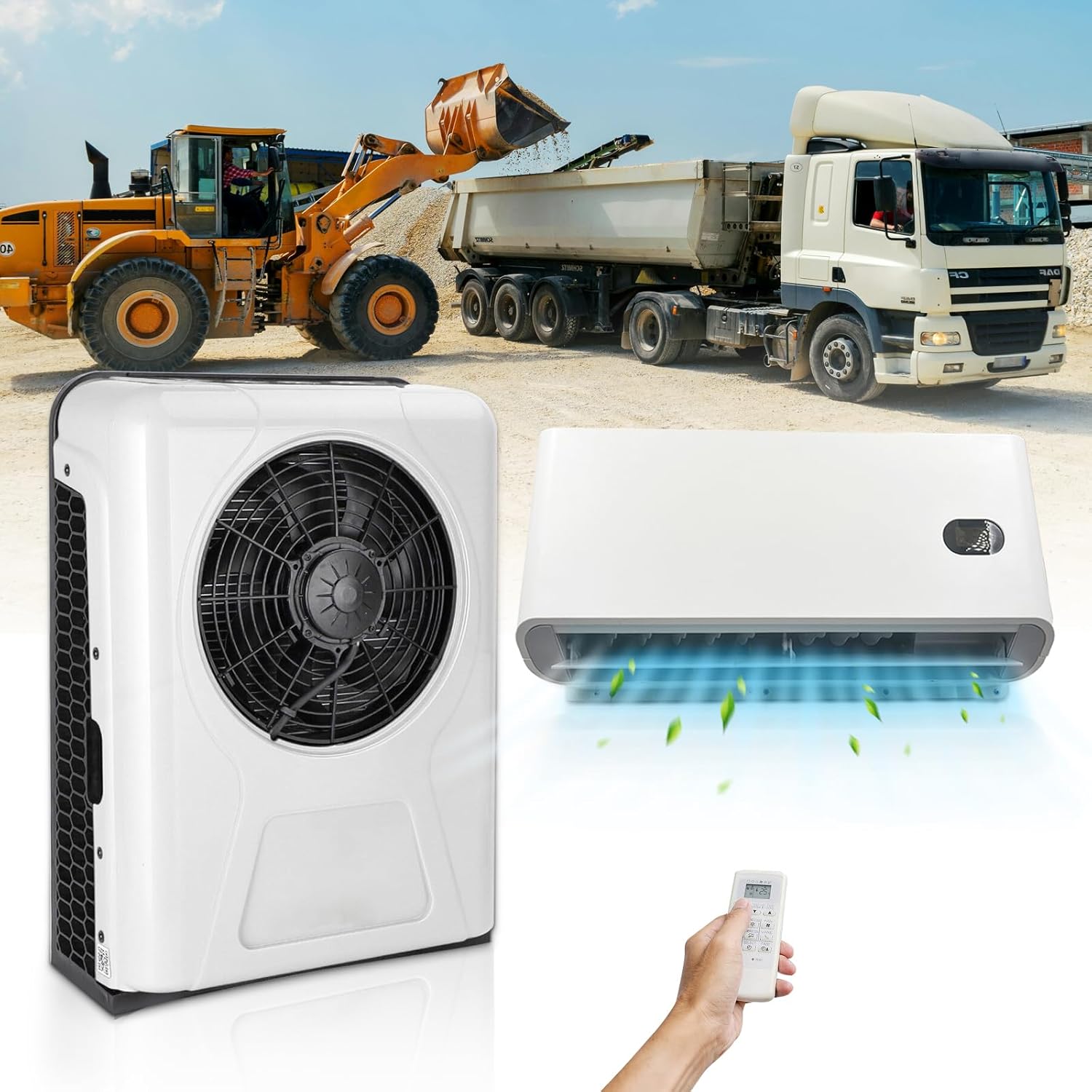 9200 BTUs Truck 12V Air Conditioner, Split Mini DC 12 Volt AC Unit for Fifth Wheel, Sleeper Cab Quiet A/C Unit Auto Swing, Fast Cooling for Tractor, Cargo Trailer, Crane, ATV, Loder, Excavator