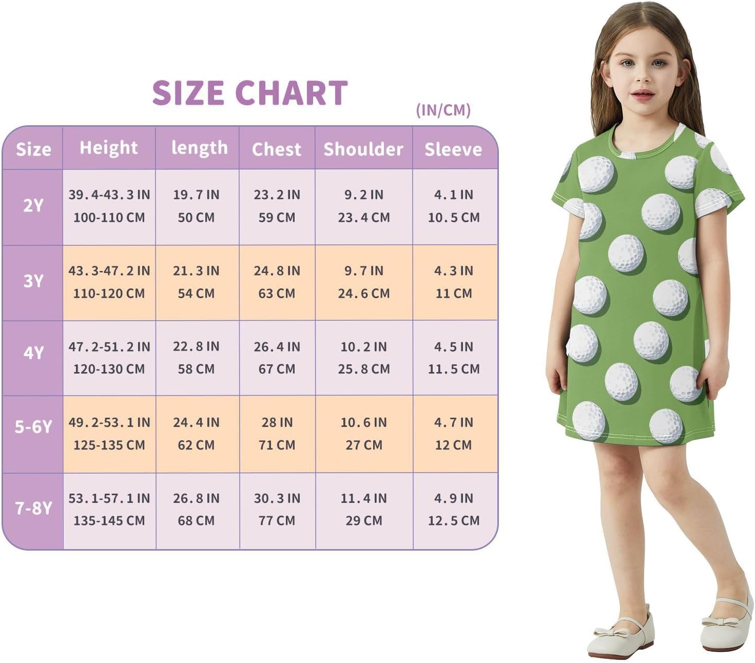 Golf Balls Girls Dresses Summer Dresses for Girls with Cotton Short Sleeves for Casual a Line Dress Size 2-8Y