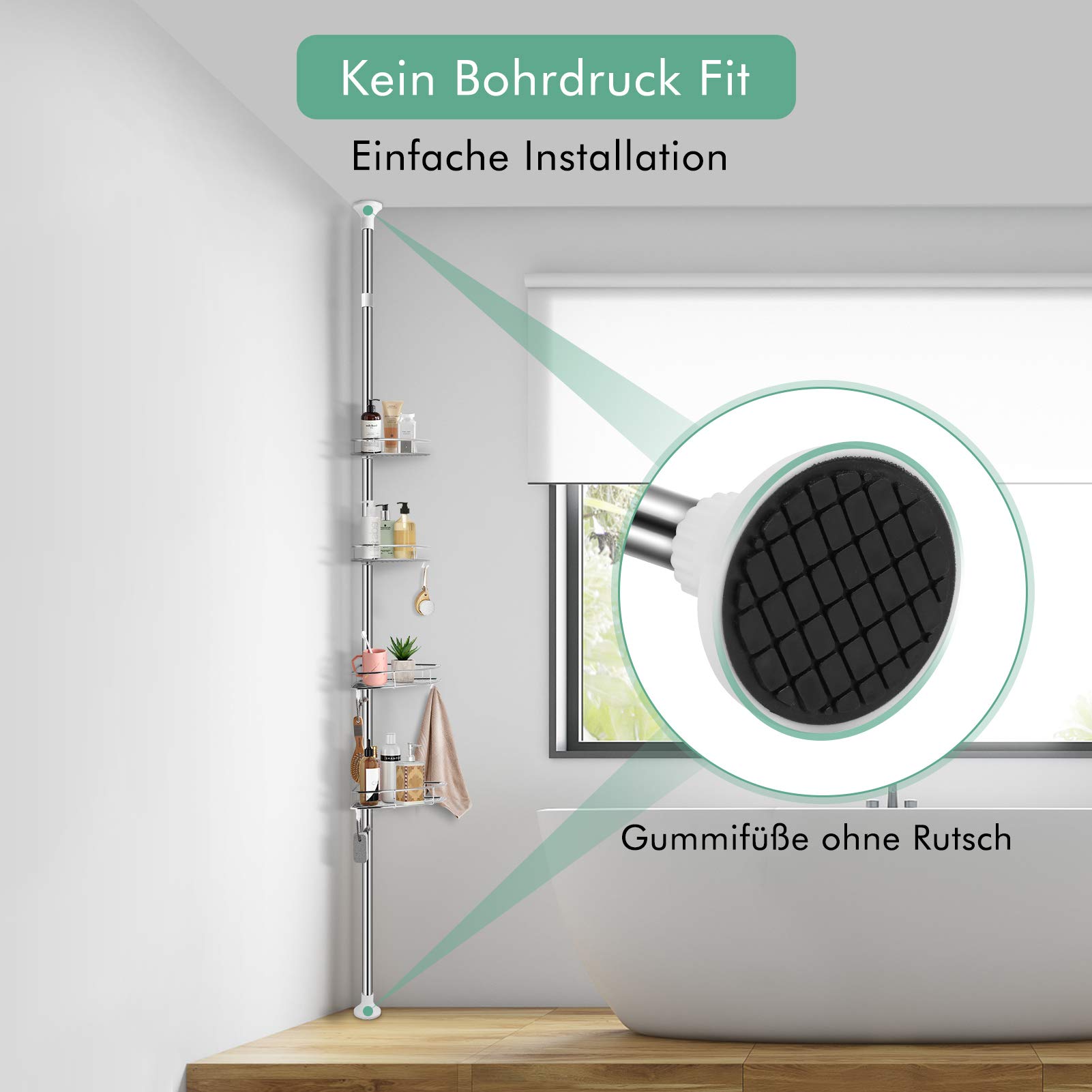 Cocoarm Teleskopregal für Bad, Badezimmer Organizer mit 4 Schichten, einfache Montage