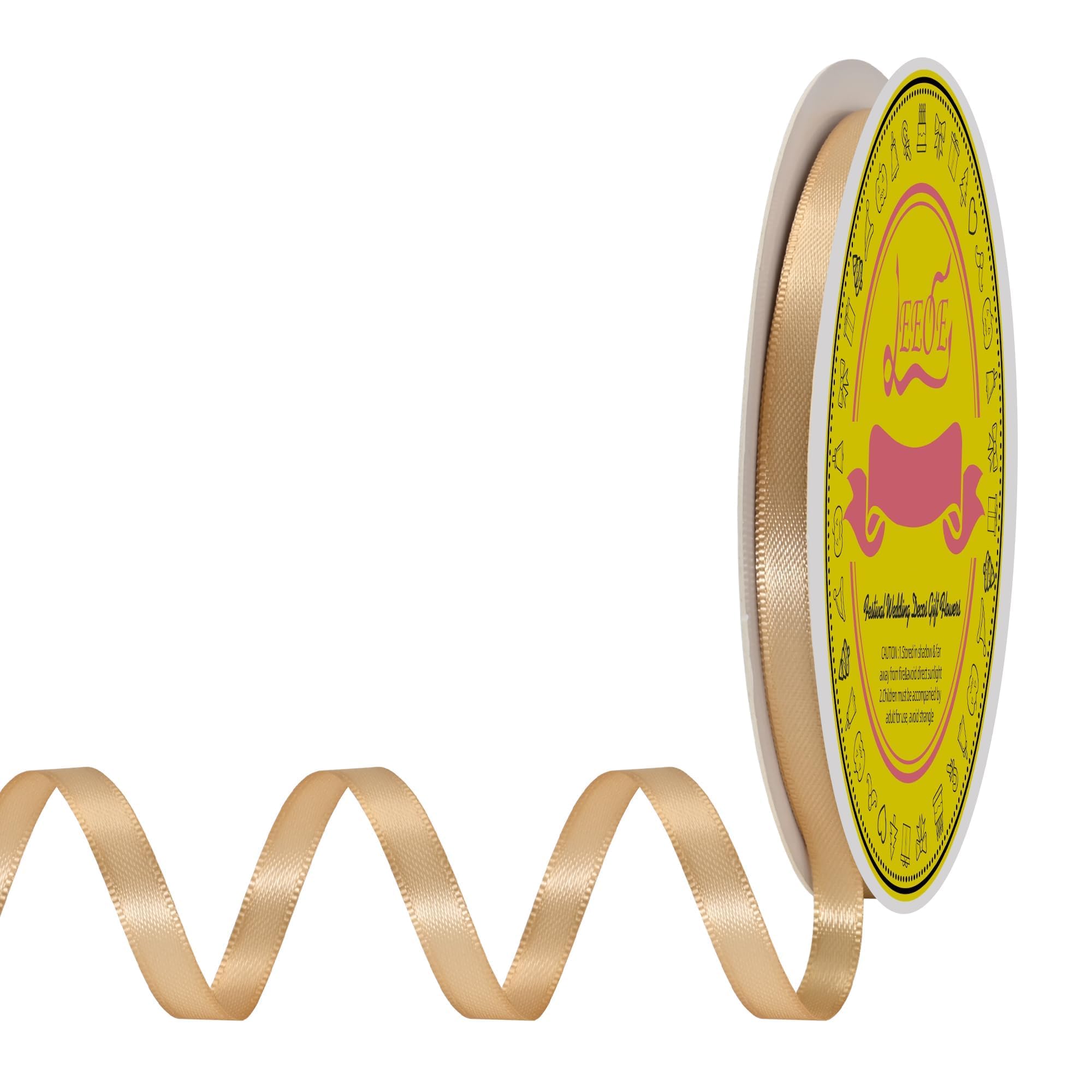 Double Face Gold Satin Ribbon 1/4 inch X 50 Yards Polyester Gold Ribbon for Gift Wrapping Very Suitable for Weddings Party Hair Bow Invitation Decorations and More