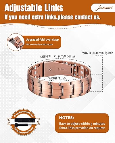 Miniatura 2 de Jecanori Pulseras magnéticas de cobre eficaces para hombres, pulsera magnética ultra fuerte con herramienta de tamaño