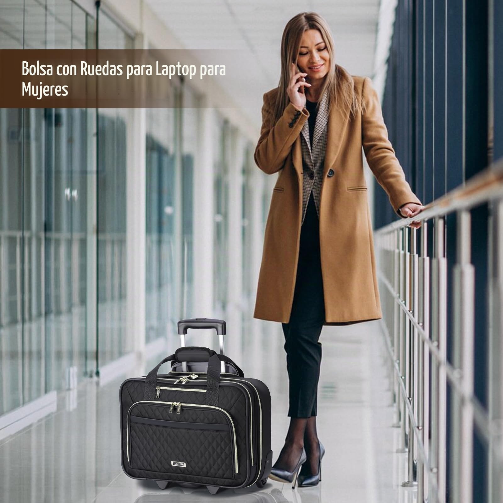 Bolsa con Ruedas Maletín para portátil 15,6, Bolsa diseñada para Viajes Profesionales de Negocios y Viajes,Color Negro