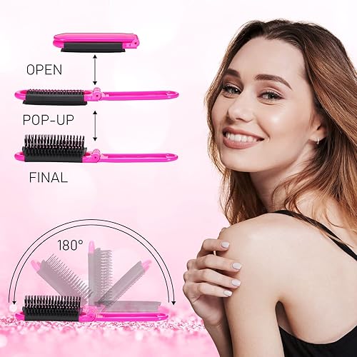 Miniatura 2 de Chunful 30 piezas de cepillo de pelo plegable con espejo, cepillo de pelo de viaje a granel para mujeres y hombres, mini cepillo de pelo bolsillo