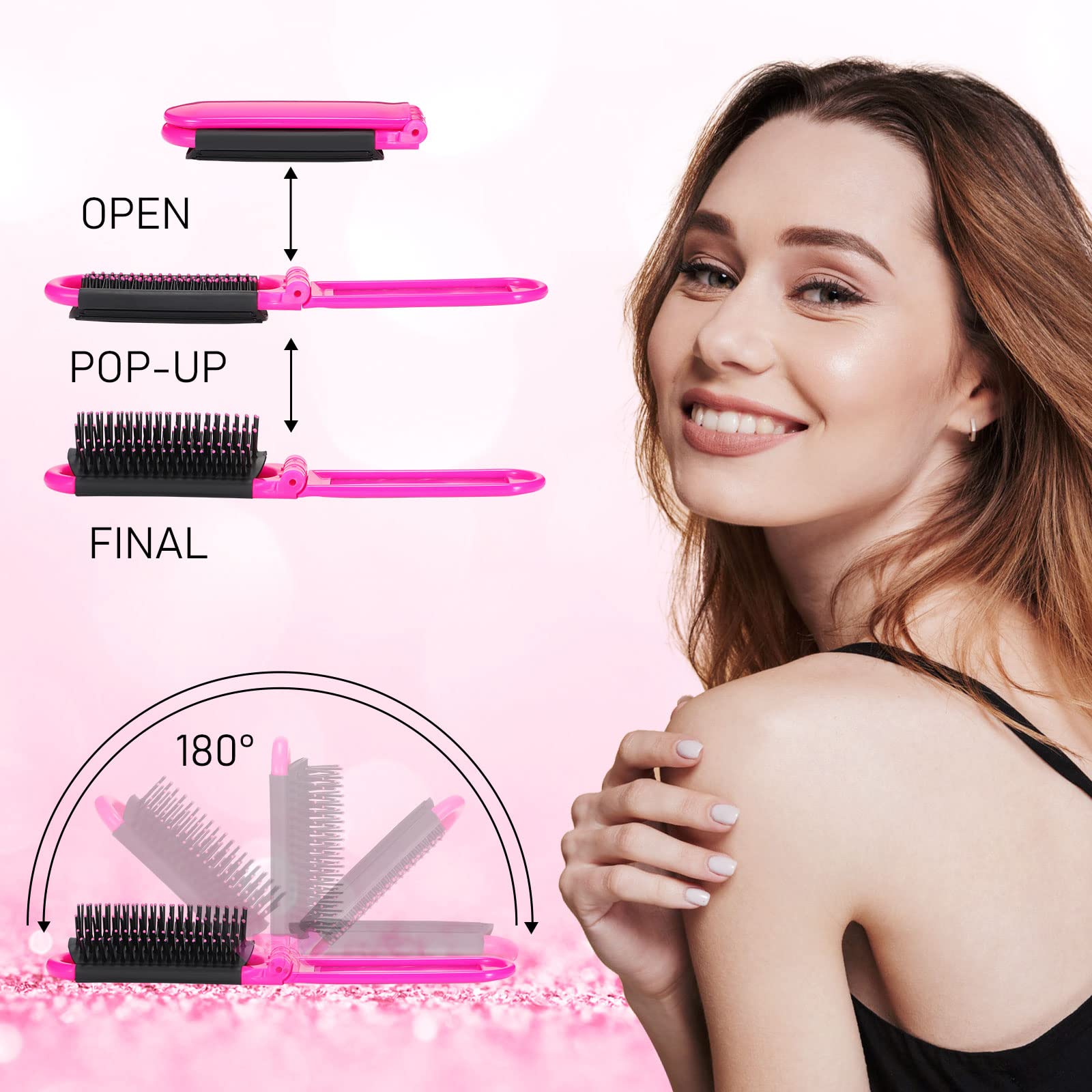 Juego de 30 cepillos de pelo plegables portátiles con espejo, cepillo de pelo colorido de viaje, mini cepillo para el cabello, cepillo compacto para mujeres y hombres, cepillo de pelo pequeño para