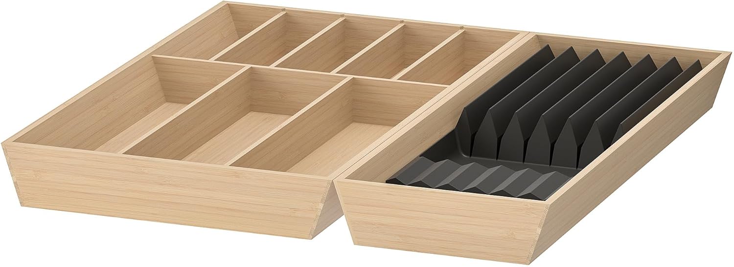 UPPDATERA Cutlery Tray/Tray with Knife Rack, Light Bamboo, 52x50cm