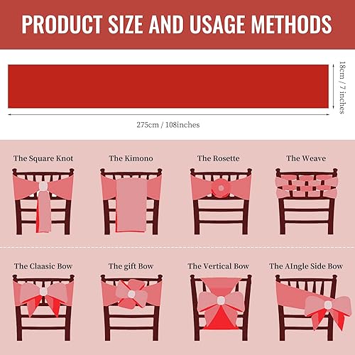 Vista 3 de 72 fundas universales para sillas de satén rojo, con lazos para silla, reutilizables, suministros para Navidad, bodas, recepciones, eventos