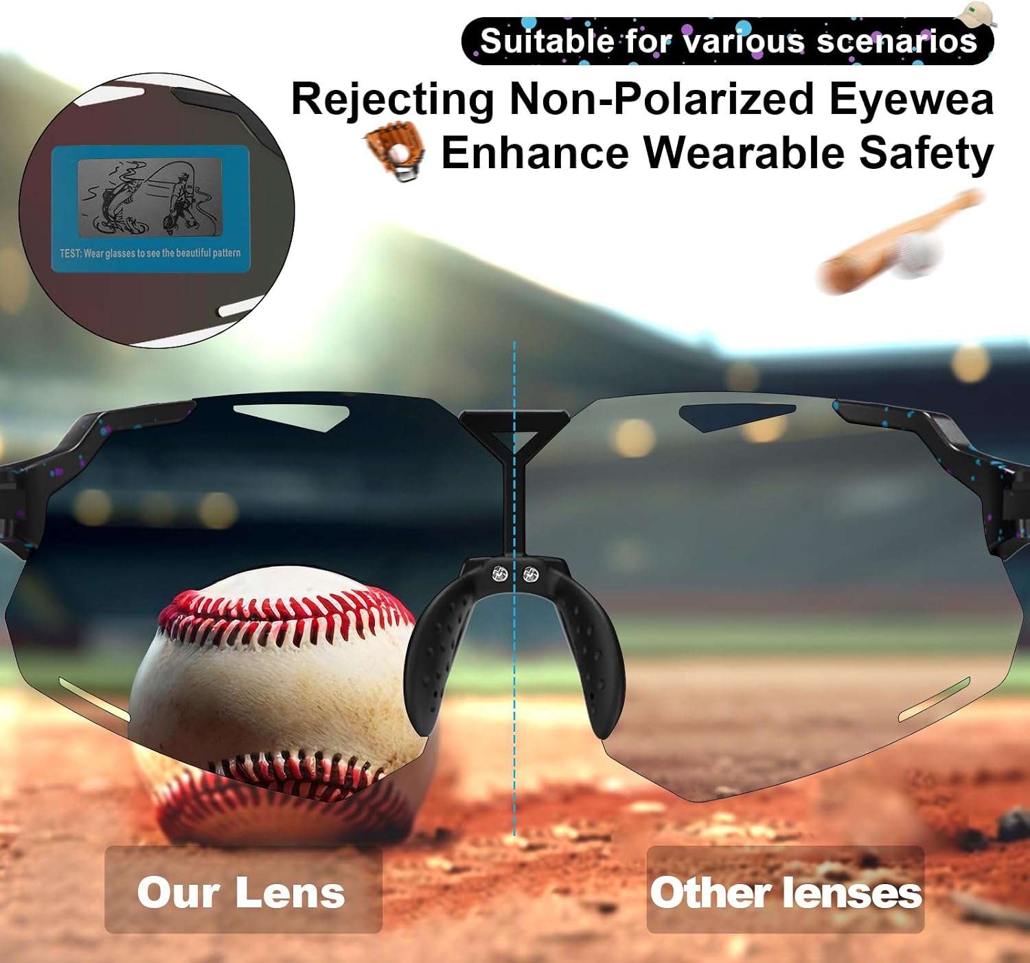 Polarized Kids Sunglasses Boys Girls Baseball Sunglasses Youth 8-14 UV400 Softball Cycling Sports Sun Glasses