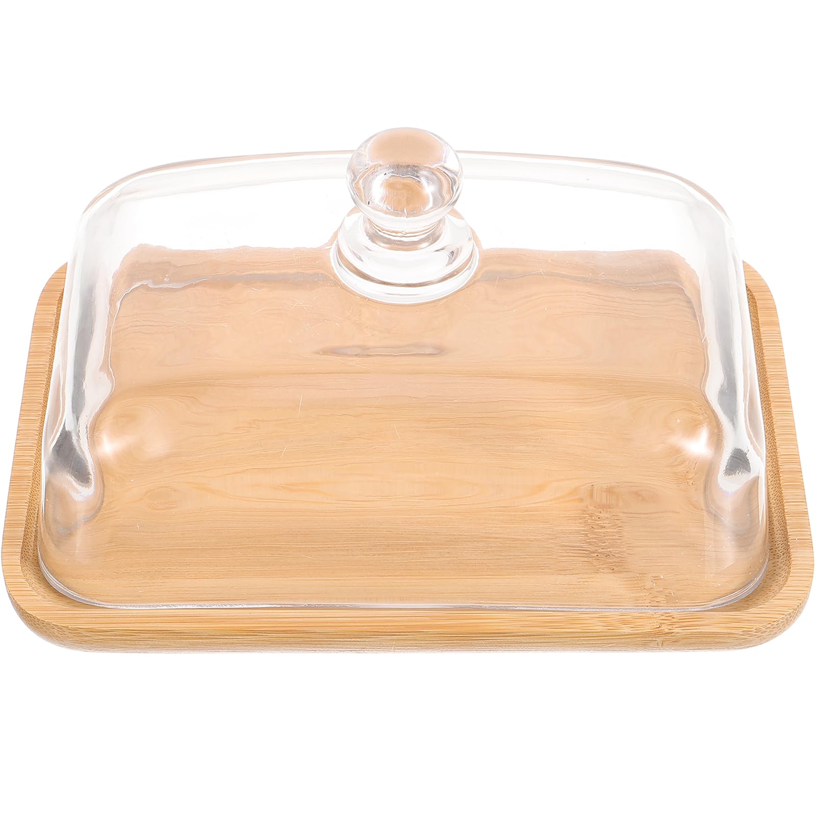 Baluue 1 set di alzata per torte in legno con copertura a cupola in vetro rettangolare per torta, campana in vetro, trasparente, supporto per cupcake e dolci, per matrimoni, feste di compleanno