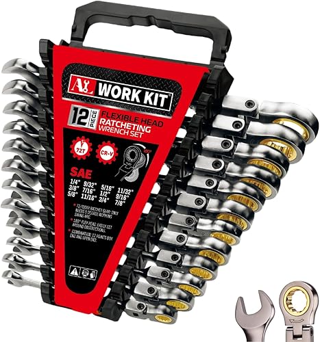 Miniatura 1 de Juego de llaves de trinquete SAE de 12 piezas, SAE de 14 a 78 pulgadas, diseño de 72 dientes, juego de llaves combinadas de trinquete de cabeza